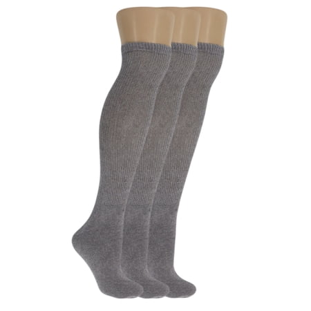 Diabetic Over The Calf Socks Loose Fit Non Binding Top Gray 3 Pairs Size 13-15