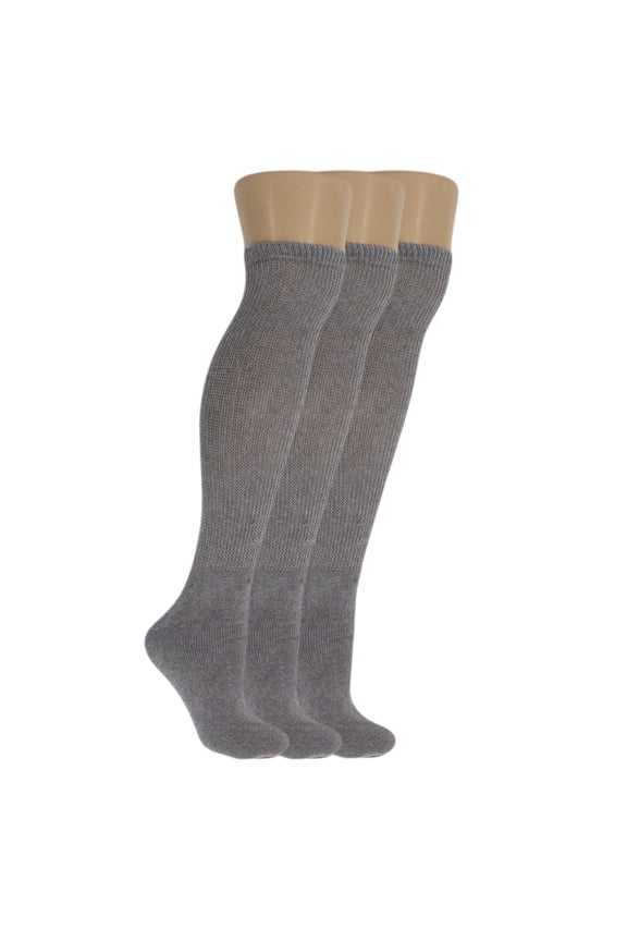Diabetic Over The Calf Socks Loose Fit Non-Binding Top Gray 3 Pairs Unisex (Gray, 13-15)