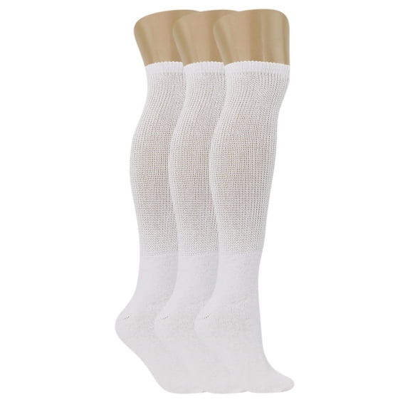 Diabetic Over The Calf Socks for Men and Women 3 Pairs White Size 13-15
