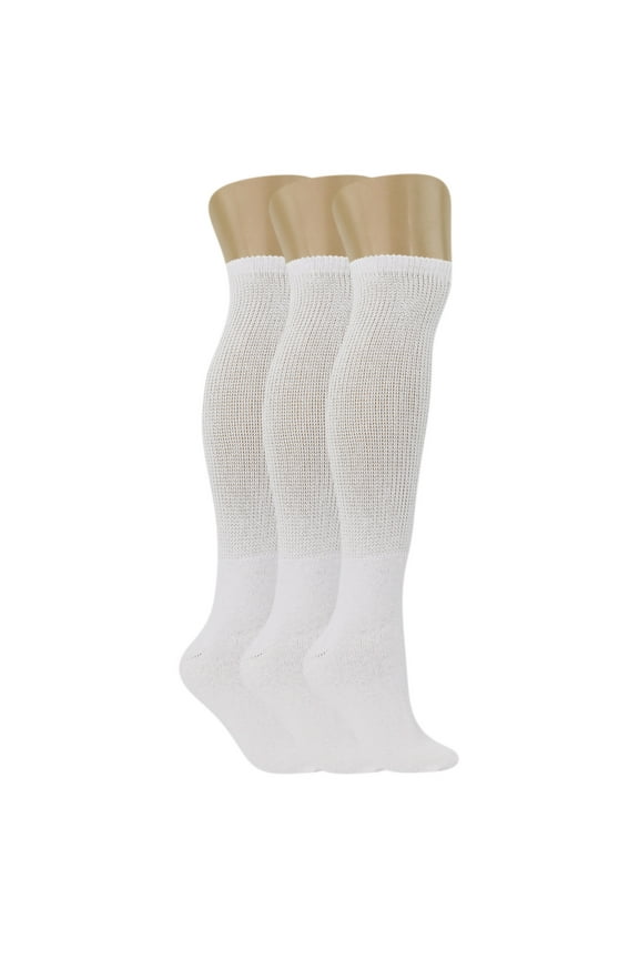 Diabetic Over The Calf Socks for Men and Women 3 Pairs White Size 13-15