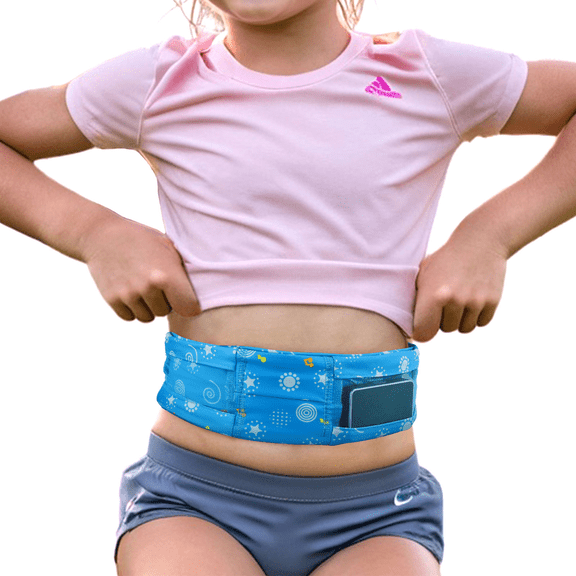 Insulin Pump Belt for Kids - Adjustable Insulin Pump Belt for T1 Diabetics Children - Soft Sports & Sleep Waist Band with Mesh Pockets, No Buckle Strap Holder (S:17"-25") - Blue