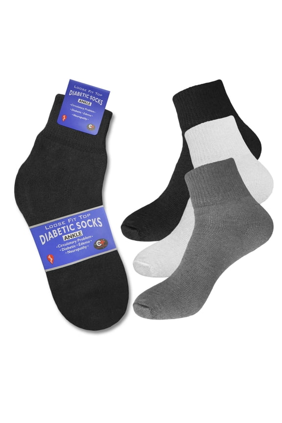 Diabetic Quarter Socks for Men Physicians Approved Loose Fit Socks (Black/6 Pairs)