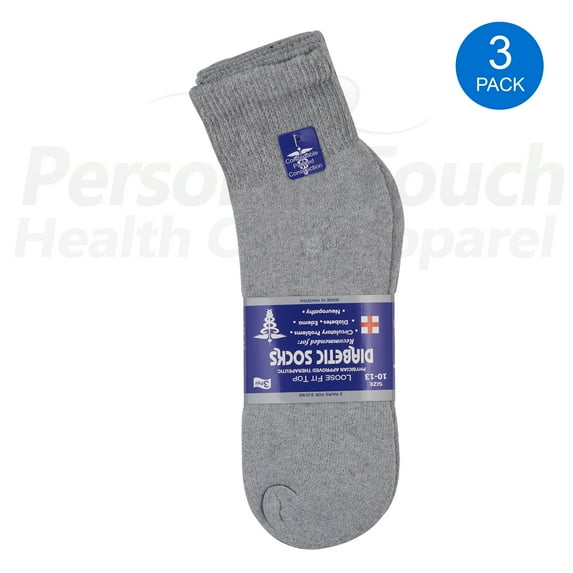 Diabetic Quarter Socks for Men & Women Physicians Approved Socks, 3 Pairs, Size 10-13 (Gray)