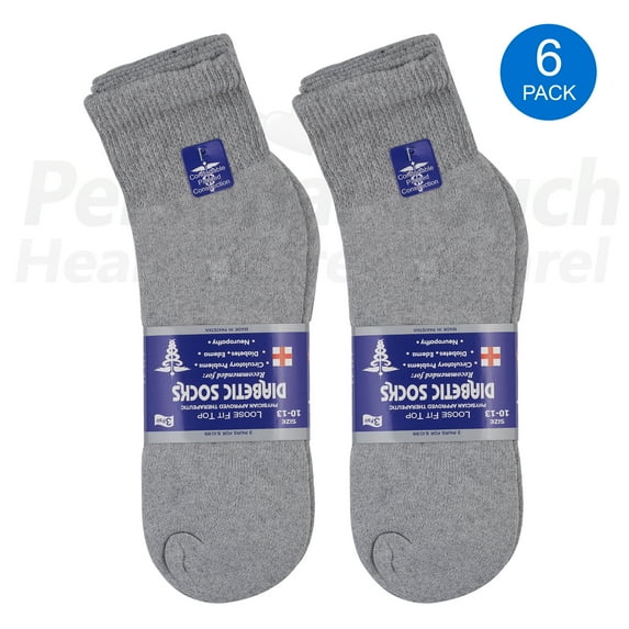Diabetic Quarter Socks for Men & Women Physicians Approved Socks, 6 Pairs, Size 9-11 (Gray)