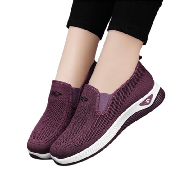 Diabetic Shoes for Women Non-Slip Casual Soft Sole Walking Shoe Comfortable Breathable Summer Braided Shoes Low Slip On Footwear Purple 6.5