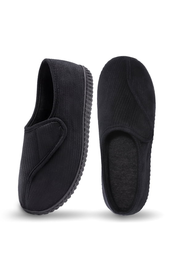 Diabetic Slippers Shoes for Men Arthritis Edema Adjustable Closure Memory Foam House Shoes, Black 11