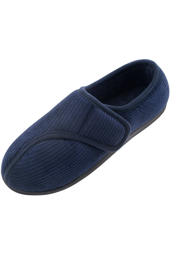 Diabetic Slippers Shoes for Men Arthritis Edema Adjustable Closure Memory Foam House Shoes, Blue 9