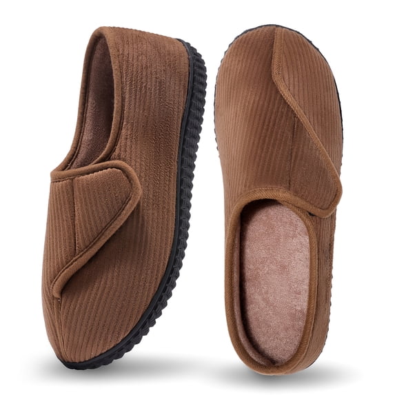 Diabetic Slippers Shoes for Men Arthritis Edema Adjustable Closure Memory Foam House Shoes, Brown 14