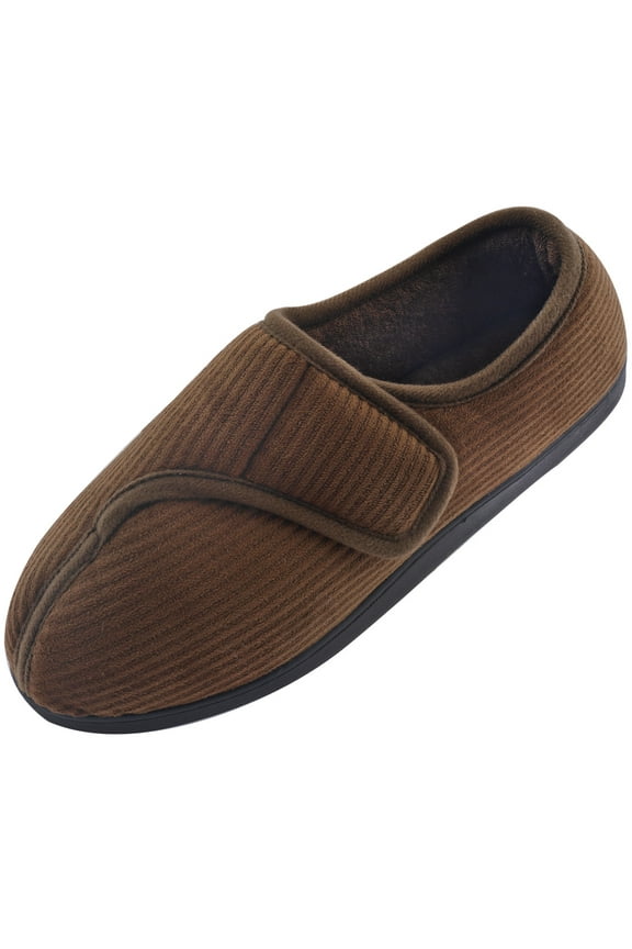 Diabetic Slippers Shoes for Men Arthritis Edema Adjustable Closure Memory Foam House Shoes, Brown 9