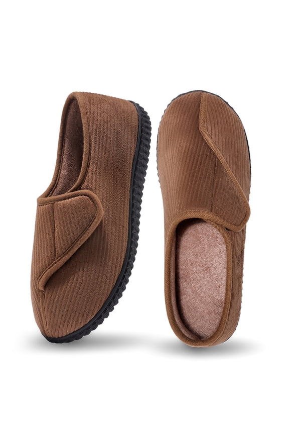 Diabetic Slippers Shoes for Men Arthritis Edema Adjustable Closure Memory Foam House Shoes, Brown 9
