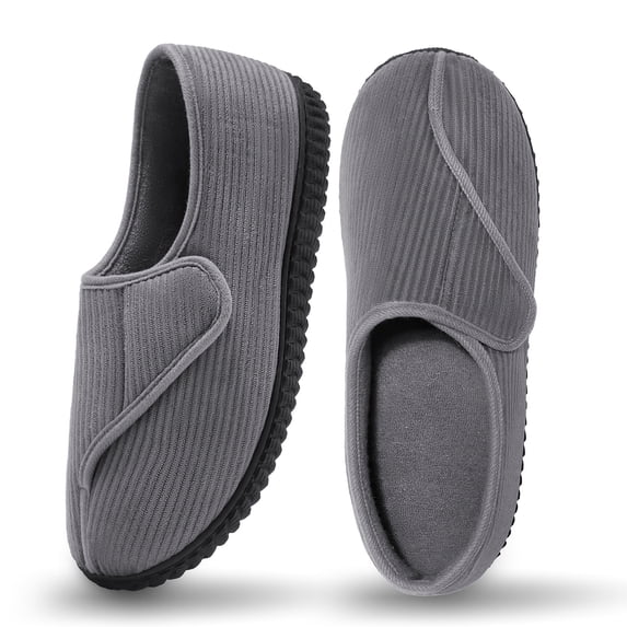 Diabetic Slippers Shoes for Men Arthritis Edema Adjustable Closure Memory Foam House Shoes, Grey 11