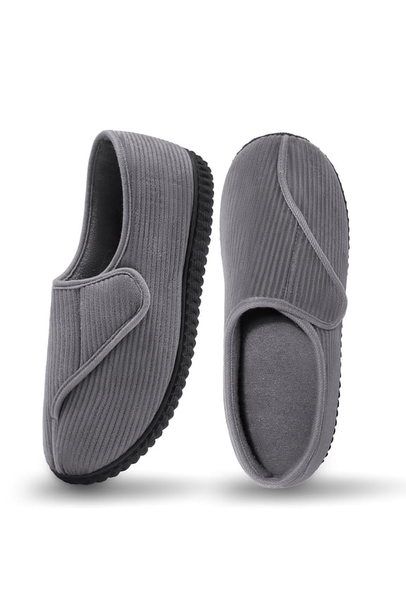 Diabetic Slippers Shoes for Men Arthritis Edema Adjustable Closure Memory Foam House Shoes, Grey 14
