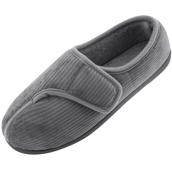 Diabetic Slippers Shoes for Men Arthritis Edema Adjustable Closure Memory Foam House Shoes, Grey 14