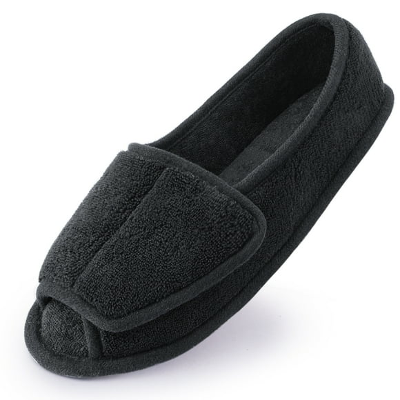 Diabetic Slippers for Women Memory Foam Arthritis Edema Adjustable Open Toe Swollen Feet House Shoes, Black 6