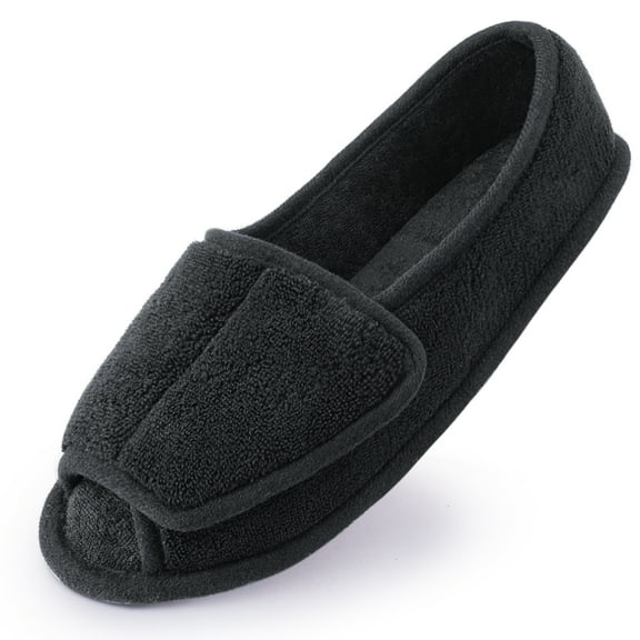 Diabetic Slippers for Women Memory Foam Arthritis Edema Adjustable Open Toe Swollen Feet House Shoes, Black 8