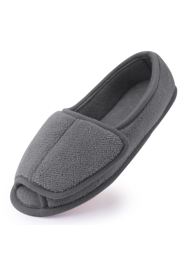 Diabetic Slippers for Women Memory Foam Arthritis Edema Adjustable Open Toe Swollen Feet House Shoes, Grey 10