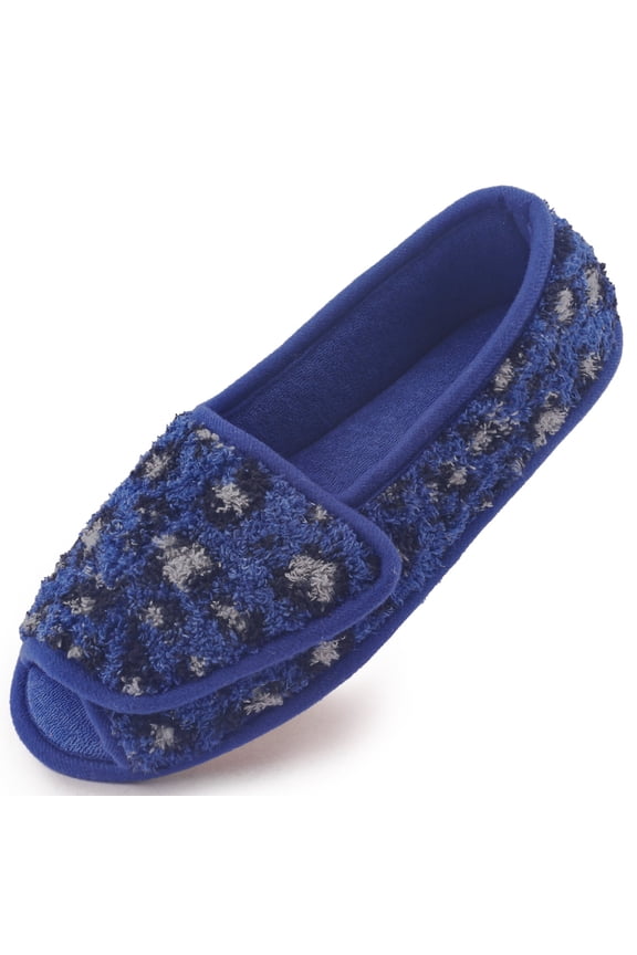 Diabetic Slippers for Women Memory Foam Arthritis Edema Adjustable Open Toe Swollen Feet House Shoes, LEOPARDBLUE 7