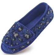 Diabetic Slippers for Women Memory Foam Arthritis Edema Adjustable Open Toe Swollen Feet House Shoes, LEOPARDBLUE 7