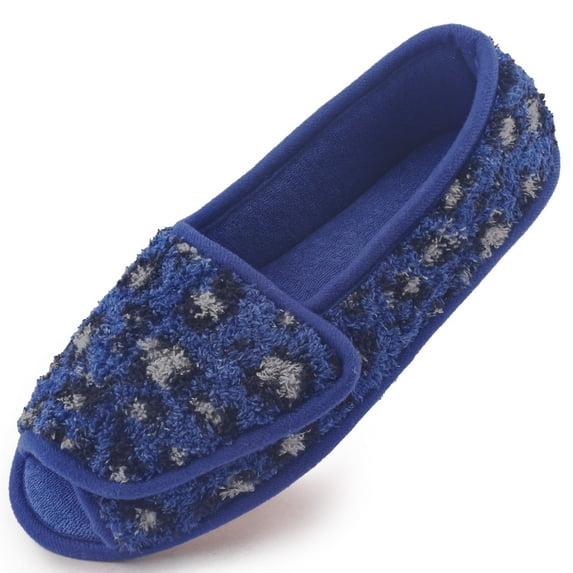 Diabetic Slippers for Women Memory Foam Arthritis Edema Adjustable Open Toe Swollen Feet House Shoes, LEOPARDBLUE 9