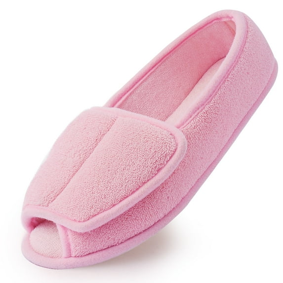 Diabetic Slippers for Women Memory Foam Arthritis Edema Adjustable Open Toe Swollen Feet House Shoes, Pink 7