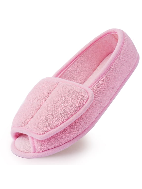 Diabetic Slippers for Women Memory Foam Arthritis Edema Adjustable Open Toe Swollen Feet House Shoes, Pink 8