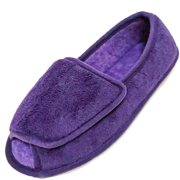 Diabetic Slippers for Women Memory Foam Arthritis Edema Adjustable Open Toe Swollen Feet House Shoes, Purple 7