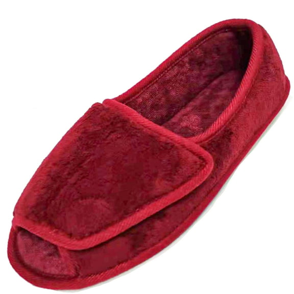 Diabetic Slippers for Women Memory Foam Arthritis Edema Adjustable Open Toe Swollen Feet House Shoes, Red 8