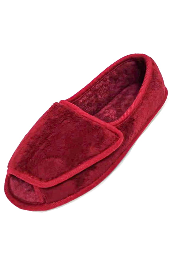 Diabetic Slippers for Women Memory Foam Arthritis Edema Adjustable Open Toe Swollen Feet House Shoes, Red 9