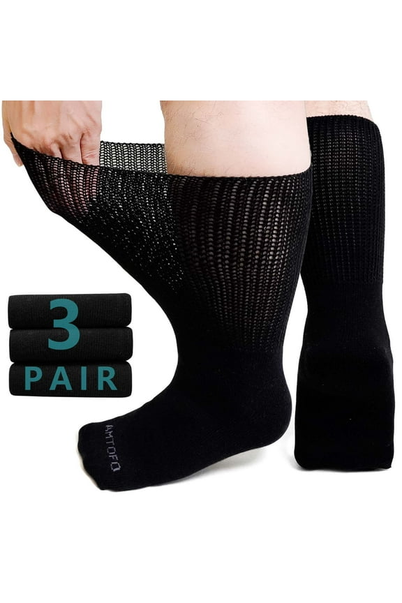 Diabetic Socks, AMITOFO 3 Pairs Diabetic Socks for Men Women Extra Wide Calf Size 10 13 for Swollen Feet, Cotton Edema Bariatric Must Haves Neuropathy Socks, Black