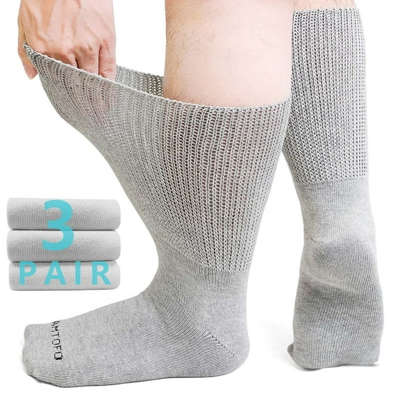 Diabetic Socks, AMITOFO 3 Pairs Diabetic Socks for Men Women Extra Wide Calf Size 13 15 for Swollen Feet, Cotton Edema Bariatric Must Haves Neuropathy Socks