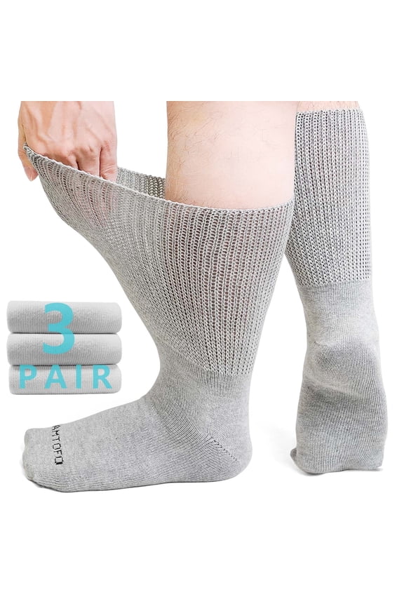 Diabetic Socks, AMITOFO 3 Pairs Diabetic Socks for Men Women Extra Wide Calf Size 13 15 for Swollen Feet, Cotton Edema Bariatric Must Haves Neuropathy Socks