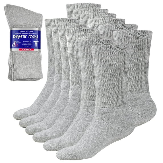 Debra Weitzner Diabetic Socks For Men and Women Loose Fit Non-Binding Cotton Crew Socks 13/15 Gray 6 Pairs