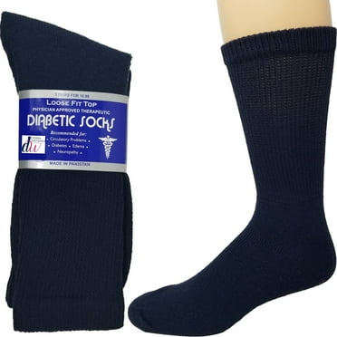 Debra Weitzner Diabetic Socks For Men and Women Loose Fit Non-Binding Cotton Crew Socks 10/13 Navy 6 Pairs