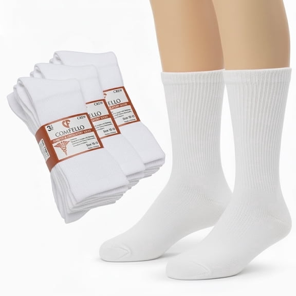 Comfello 3-Pairs Diabetic Crew Socks for Men & Women Non-Binding Moisture-Wicking