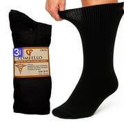 COMFELLO Diabetic Socks for Men & Women – Non-Binding, Loose Fit, Wide Calf, Cushioned Cotton Crew Socks – Circulatory, Comfortable All-Day Wear (3 Pairs)
