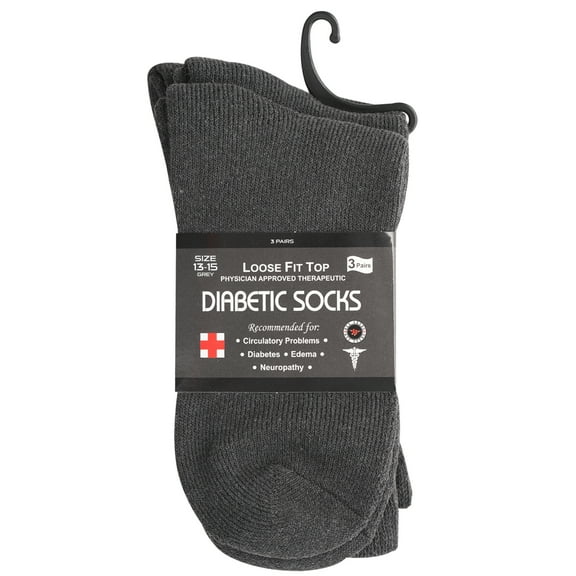 Diabetic Socks Men's & Women Crew Style Physicians Approved Socks, 3 Pairs, Size 13-15 (Charchol Grey)