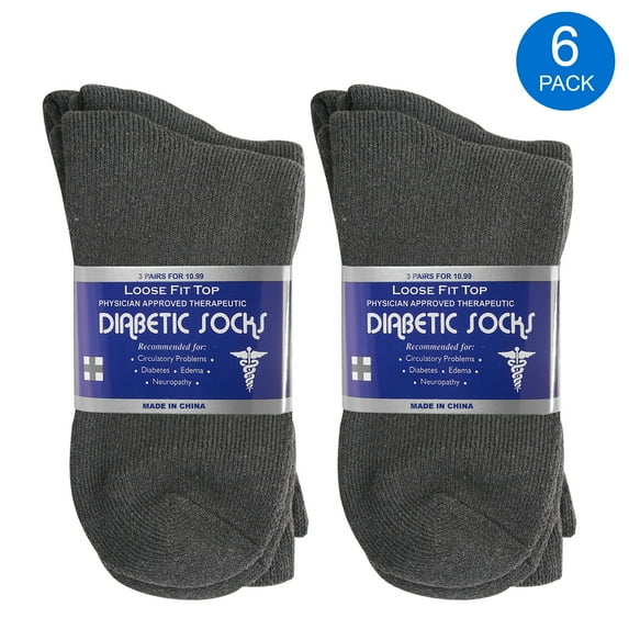 Diabetic Socks Men's & Women Crew Style Physicians Approved Socks, 6 Pairs, Size 9-11 (Charcoal Grey)