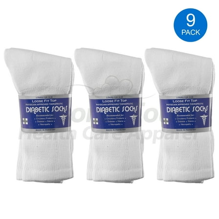 Diabetic Socks Men's & Women Crew Style Physicians Approved Socks, 9 Pairs, (White, 13-15)