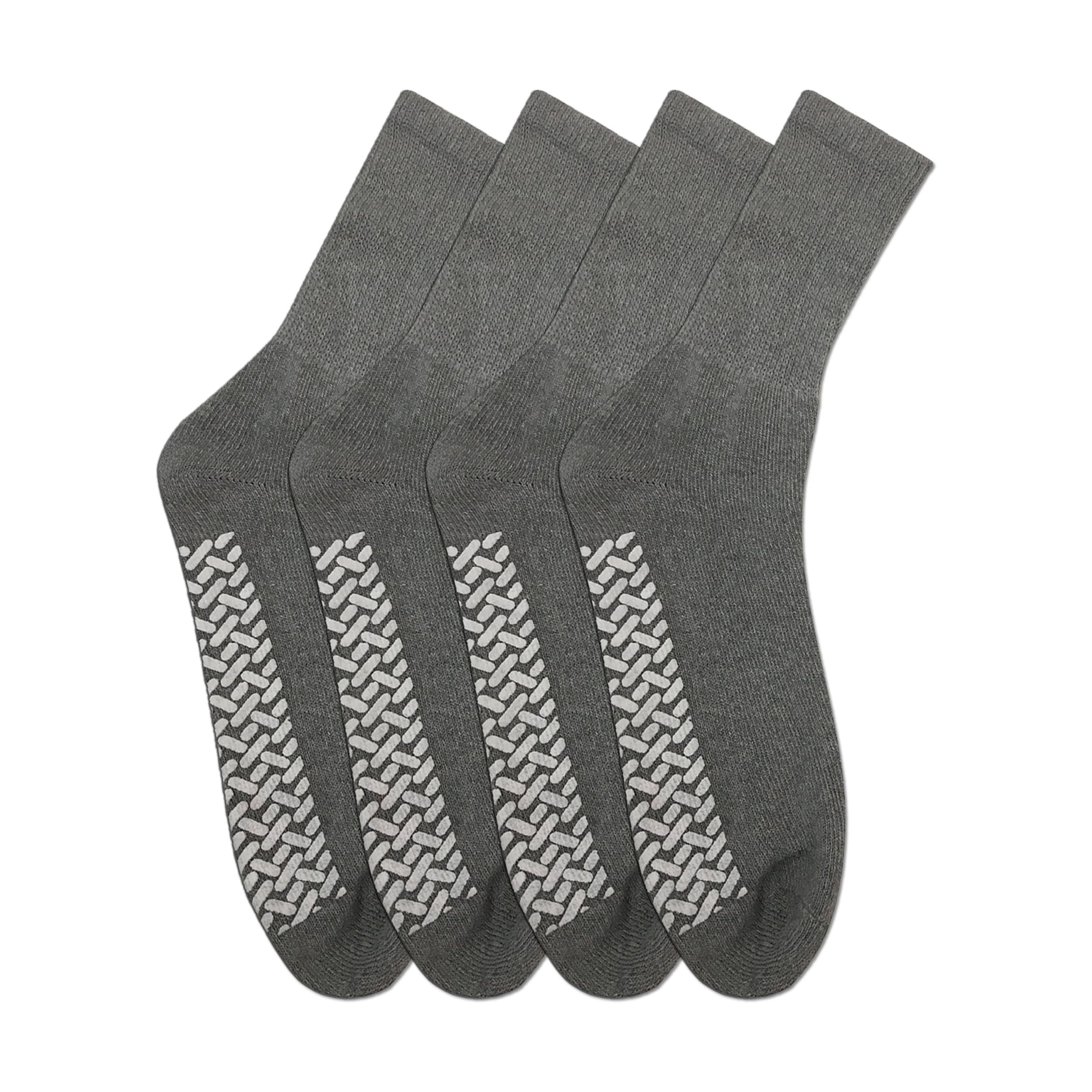 Diabetic Socks Non Skid Hospital Loose Fitting Slipper Socks With Gripper Bottoms 2 Pack Savings Gripper socks (13-15, Gray)