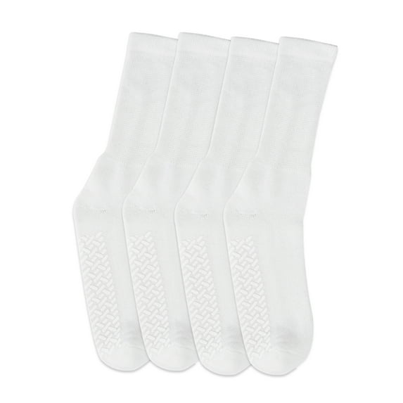 Diabetic Socks Non Skid Hospital Loose Fitting Slipper Socks With Gripper Bottoms 2 Pack Savings Gripper socks (13-15, White)