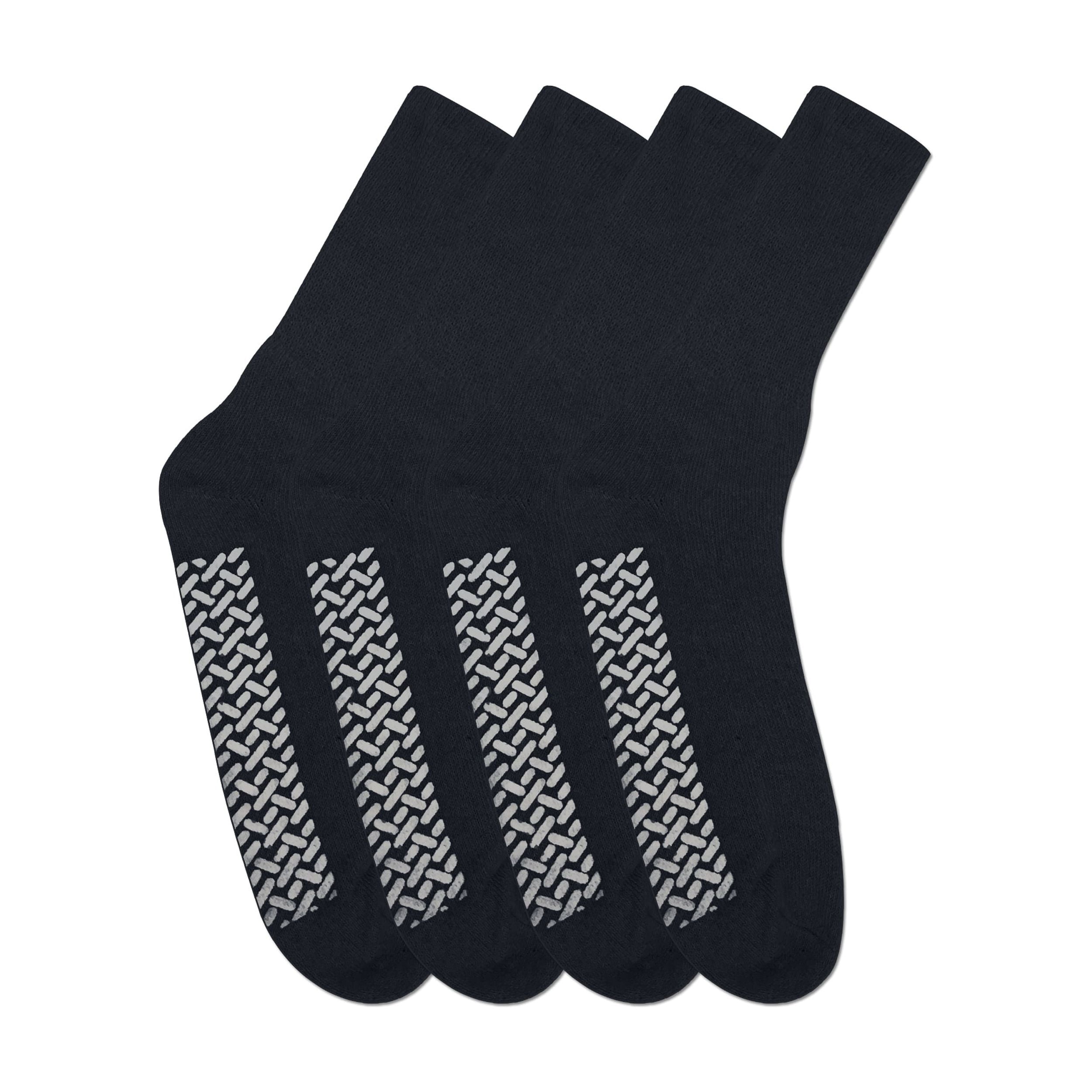 Diabetic Socks Non Skid Hospital Loose Fitting Slipper Socks With Gripper Bottoms 2 Pack Savings Gripper socks (9-11, Black)