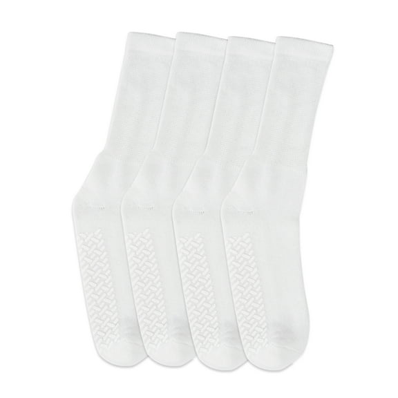 Diabetic Socks Non Skid Hospital Loose Fitting Slipper Socks With Gripper Bottoms 2 Pack Savings Gripper socks (9-11, White)