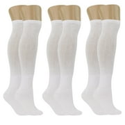 Diabetic Socks Over The Calf Knee High Socks Premium Cotton Non-Binding Socks (White - 6 Pairs, Socks Size 10-13, Fit Men's Shoe Size 11-14)