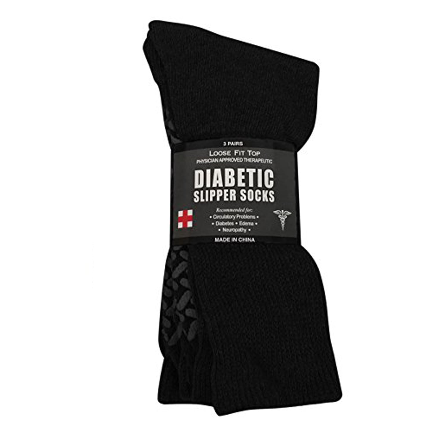 Diabetic Socks Unisex- Non Skid Hospital Loose Fitting Slipper Socks With Gripper Bottoms - 3 Pack Savings - Gripper socks (Black, 9-11)