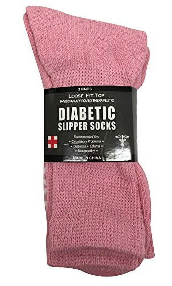 Diabetic Socks Unisex- Non Skid Hospital Loose Fitting Slipper Socks With Gripper Bottoms - 3 Pack Savings - Gripper socks (Pink, 9-11)