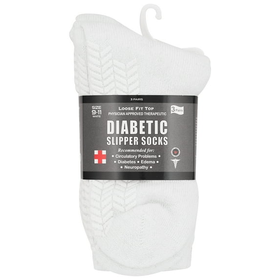 Diabetic Socks Unisex- Non Skid Hospital Loose Fitting Slipper Socks With Gripper Bottoms - 3 Pack Savings - Gripper socks (Skid 3 White, 9-11)