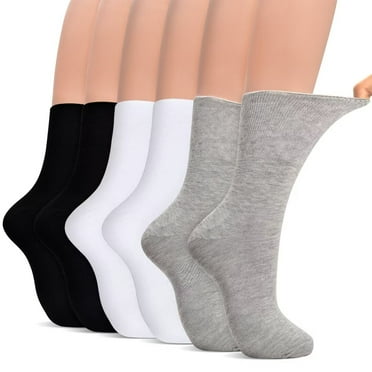 Diabetic Socks for Women, 6 Pairs Non Binding Comfortable Wide Socks for Legs Blood Circulatory Problems, Diabetes, Edema, Neuropathy(01 Black+white+grey,6-9)