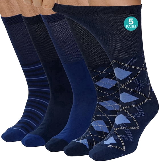UNEEI Diabetic Socks for Men & Women , 5 Pairs Seamless Knee High Socks with Non Binding, Wide Top & Loose Fit Comfort for Swollen Feet , Size 11–13