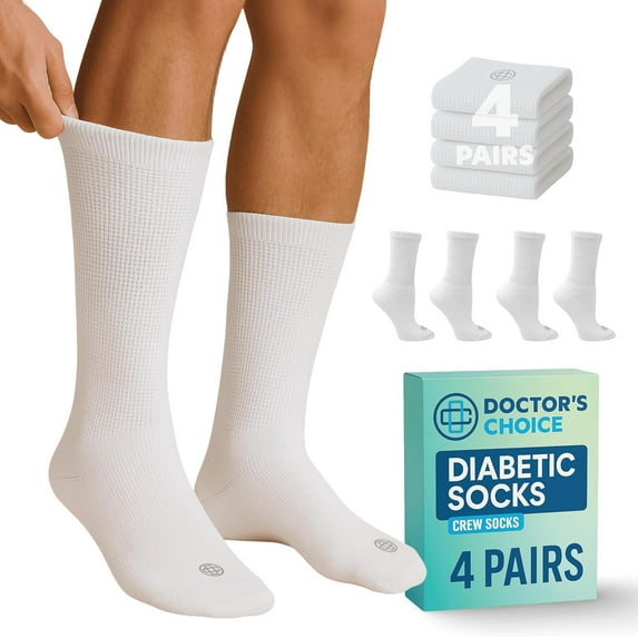 Diabetic Socks for Men, Seamless Socks with Non Binding Top, 4 Pairs, Large 9-12 & X-Large 13-15