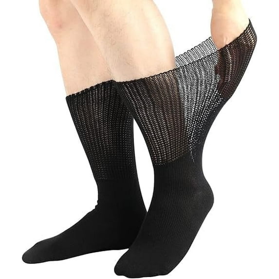 Diabetic Socks for Men Women Loose Fit Non-Binding Seamless Cuff Extra Wide Cotton Crew Socks